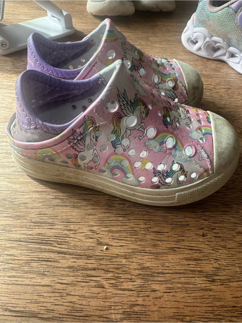 Skechers Kids Pink Unicorn Slip-On Water Shoes with Lavender Collar